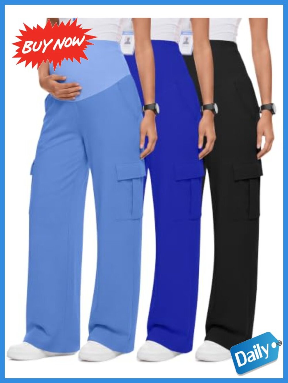 Maternity Scrub Pants High Rise Over Belly Cargo 3 Pack Work